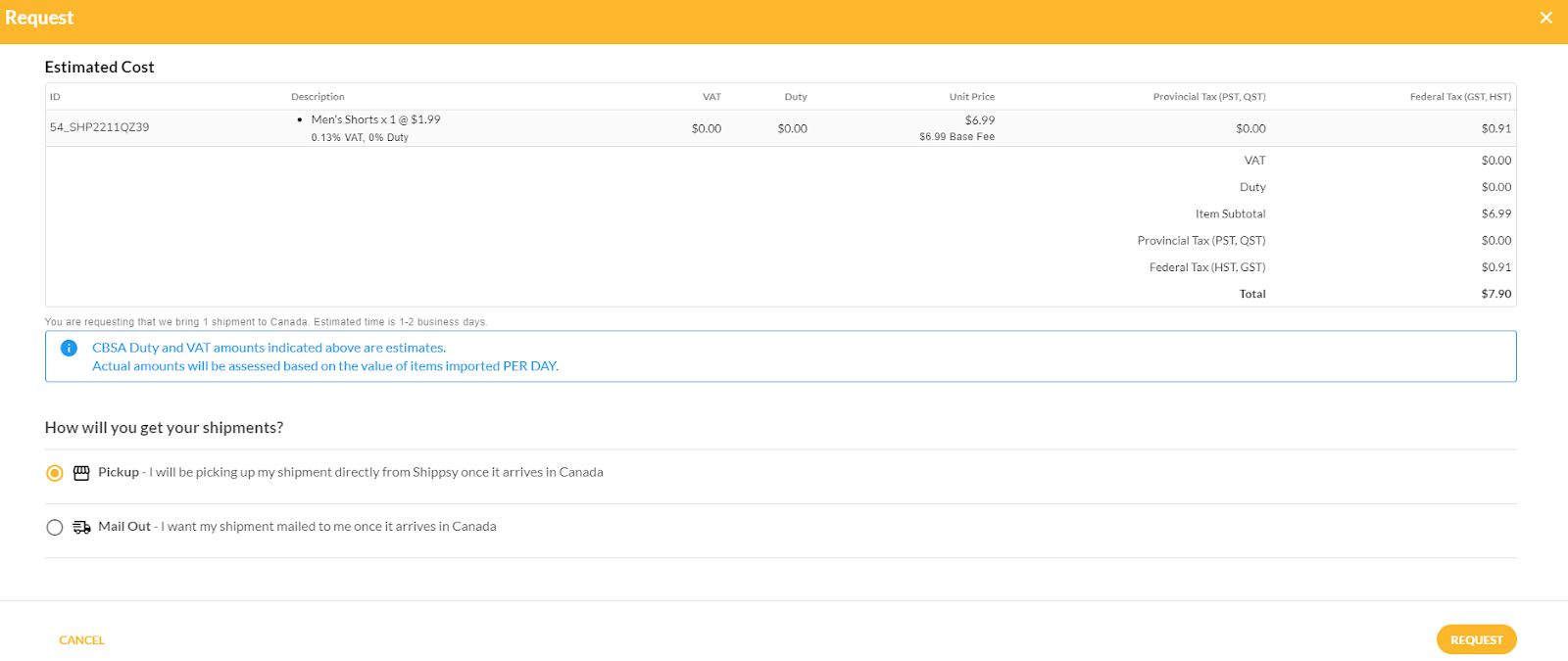 How to declare your items — screenshot 2