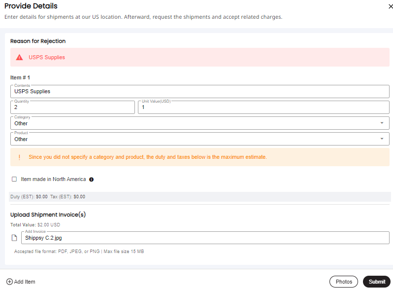 How do I declare free USPS Supplies? — screenshot 1